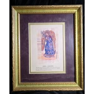 April Angel Month Carol McCrady 11.5" x 9.5" Gold Frame Signed Birthday 1993